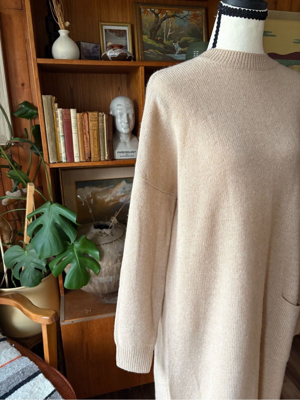 100% Cashmere Minimalist Tan Knit Dress TONOT M - Picture 3 of 9